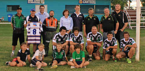 BMA’s Gregory Crinum mine manager Michael Nucifora with Emerald Tigers and Emerald Brothers representatives after combining for a successful restoration project at McIndoe Oval. BMA’s Gregory Crinum mine manager Michael Nucifora with Emerald Tigers and Emerald Brothers representatives after combining for a successful restoration project at McIndoe Oval.